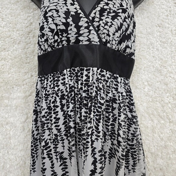 Express Dress Medium Black White Silk Mini Halter Babydoll Y2K Fairy Whimsigoth - Picture 3 of 16
